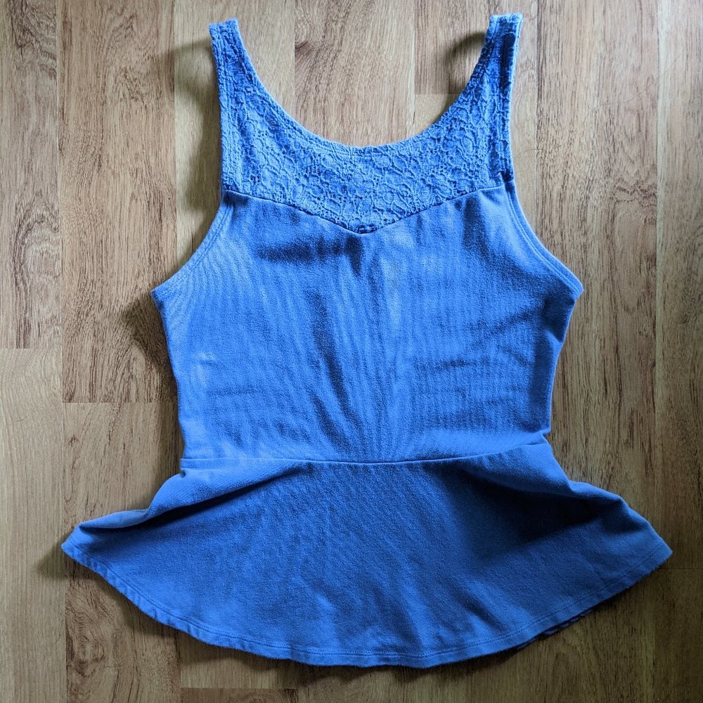 Express Women SP Blue Lace Zip Peplum Tank Top